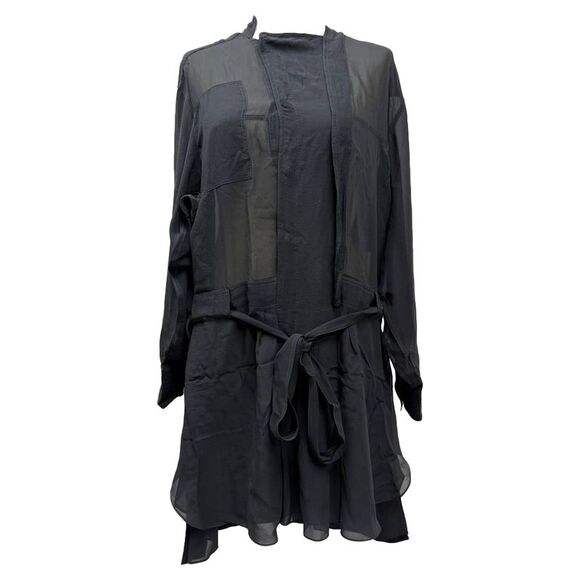 Isabel Marant Belted Long Sleeve Mini Dress in Black Silk